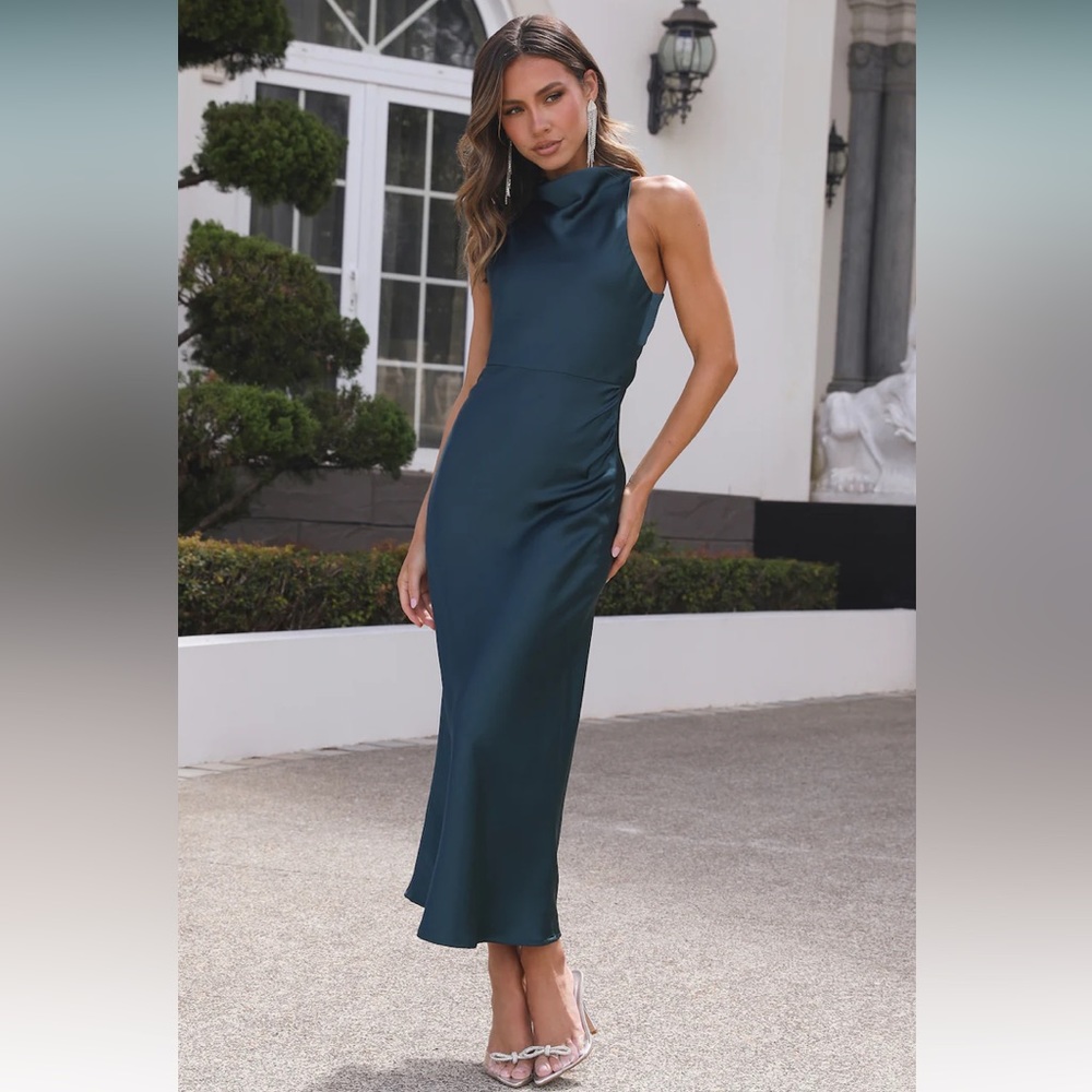 Hello Molly Hot Girl Approved Satin Maxi Dress Green